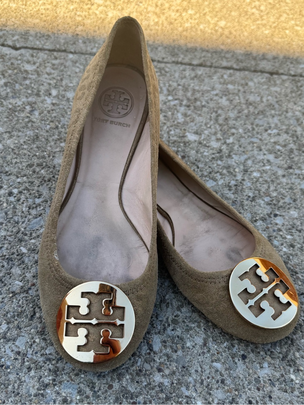 Tory Burch Claire Suede Leopard Print Logo Ballet Flats Size 8.5